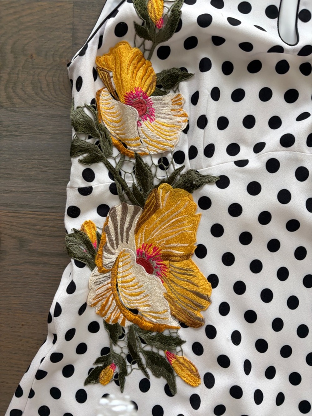 Karen Millen White Polka Dot Midi Dress with Yellow Floral Appliqué - Picture 2 of 6